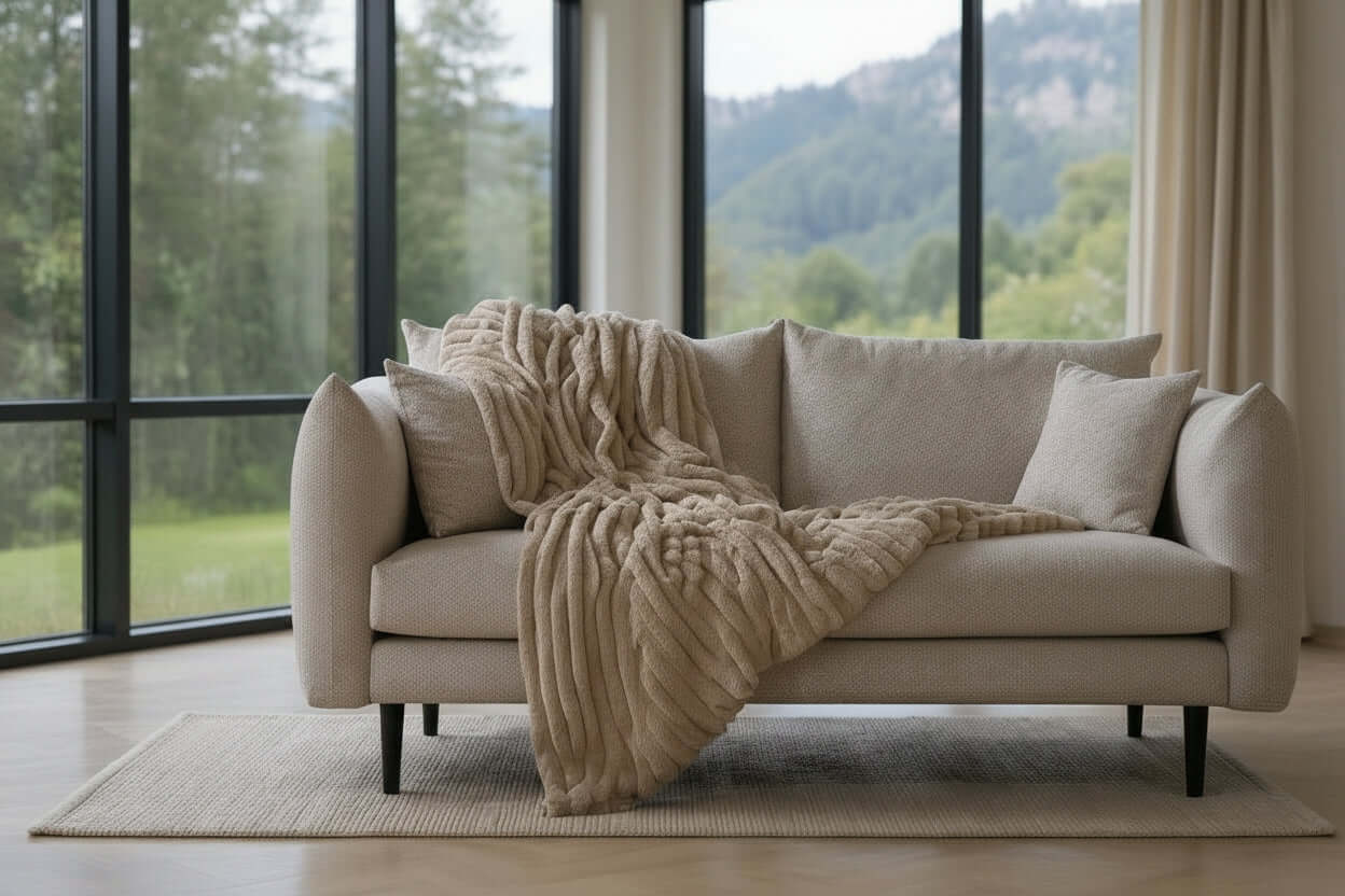 Sofa ir dekoratyviniai akcentai: pagalvėlės, pledai ir kita