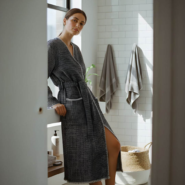 Medvilninis chalatas Dreamon „Premium KIMONO BLACK“