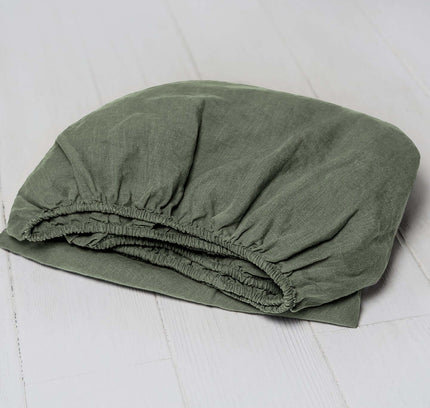 Lininė paklodė su guma „Dark Green“
