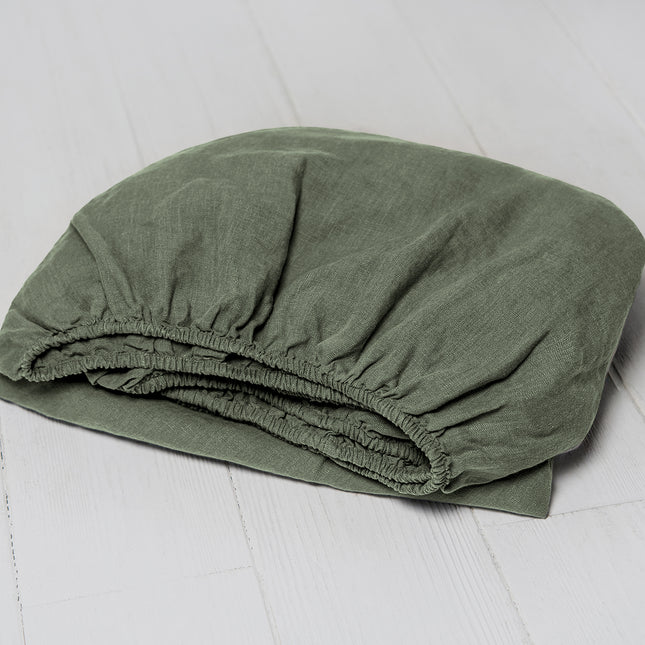 Lininė paklodė su guma „Dark Green“